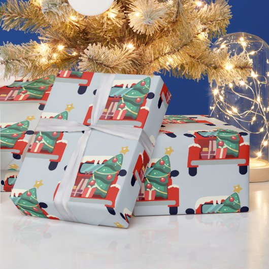 水彩トラッククリスマスツリープレゼントアート ラッピングペーパー (クリスマス)