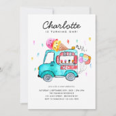 水彩トラックバルーンキッズアイスクリーム誕生日 招待状 (正面)