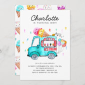 水彩トラックバルーンキッズアイスクリーム誕生日 招待状 (正面/裏面)