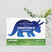 水彩トリケラトプスの恐竜の誕生日パーティー 招待状 (スタンド正面)