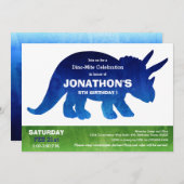 水彩トリケラトプスの恐竜の誕生日パーティー 招待状 (正面/裏面)