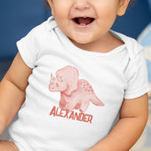 水彩トリケラトプス恐竜カスタムの子供の名前 ベビーボディスーツ