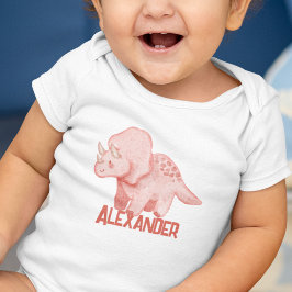 水彩トリケラトプス恐竜カスタムの子供の名前 ベビーボディスーツ