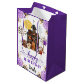 水彩トリックまたはトリートハロウィーン誕生日パーティー ミディアムペーパーバッグ (正面アングル)