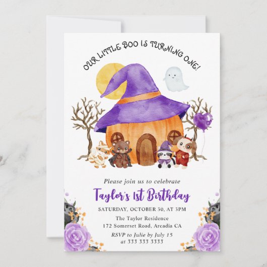 水彩トリックハロウィーン1st誕生日 招待状 (正面)