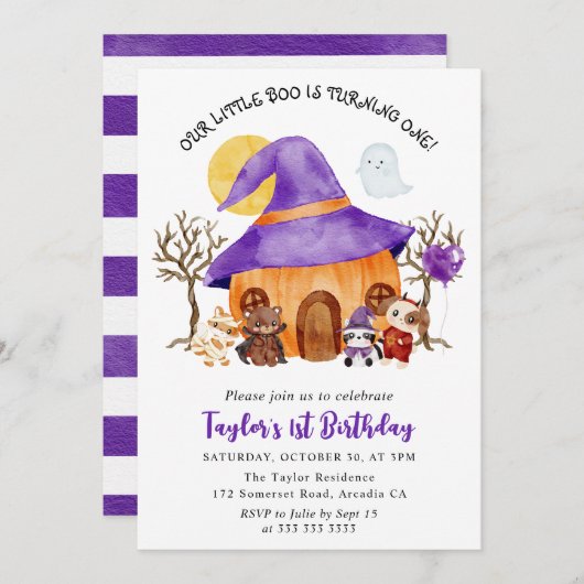 水彩トリックハロウィーン1st誕生日 招待状 (正面/裏面)