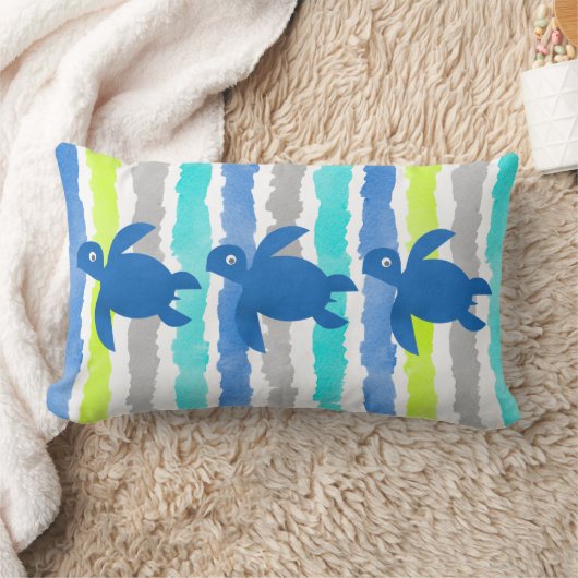 水彩トリプルウミガメしぼりストライプ波 ランバークッション (ブランケット)