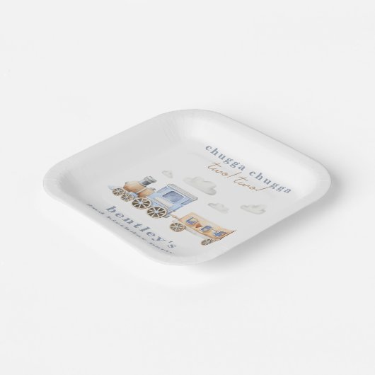 水彩トレインバースデーパーティープレート ペーパープレート (傾斜あり)