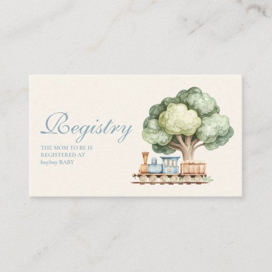 水彩トレインベビーシャワー登録 エンクロージャーカード (正面)