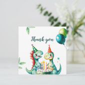 水彩トレックスカラフル恐竜の最初の誕生日 サンキューカード (スタンド正面)