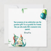 水彩トレックスカラフル恐竜の最初の誕生日 サンキューカード (裏面)