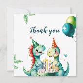 水彩トレックスカラフル恐竜の最初の誕生日 サンキューカード (正面)