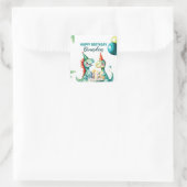 水彩トレックスカラフル恐竜の最初の誕生日 スクエアシール (バッグ)