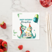 水彩トレックスカラフル恐竜の最初の誕生日 スタンダードカクテルナプキン (インサイチュ)