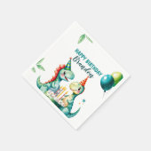 水彩トレックスカラフル恐竜の最初の誕生日 スタンダードカクテルナプキン (角)