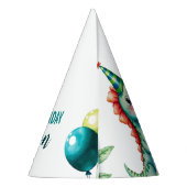 水彩トレックスカラフル恐竜の最初の誕生日 パーティーハット (裏面)