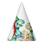 水彩トレックスカラフル恐竜の最初の誕生日 パーティーハット (左)