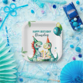 水彩トレックスカラフル恐竜の最初の誕生日 ペーパープレート (パーティー)