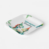 水彩トレックスカラフル恐竜の最初の誕生日 ペーパープレート (傾斜あり)