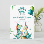 水彩トレックスカラフル恐竜の最初の誕生日 招待状 (スタンド正面)