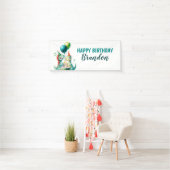 水彩トレックスカラフル恐竜の最初の誕生日 横断幕 (インサイチュ)