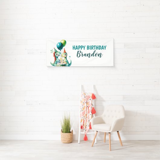 水彩トレックスカラフル恐竜の最初の誕生日 横断幕 (インサイチュ)