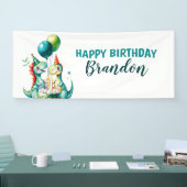 水彩トレックスカラフル恐竜の最初の誕生日 横断幕 (トレードショー)