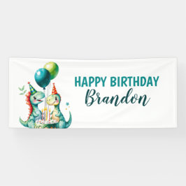 水彩トレックスカラフル恐竜の最初の誕生日 横断幕