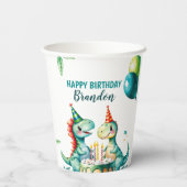 水彩トレックスカラフル恐竜の最初の誕生日 紙コップ (裏面)