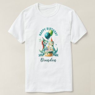水彩トレックスカラフル恐竜の最初の誕生日 Tシャツ