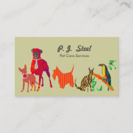 水彩トレンディーかわいい動物ペット犬猫 スクエア名刺