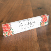 水彩トレンディーモダンフローラオレンジビジネス デスクネームプレート (側面)