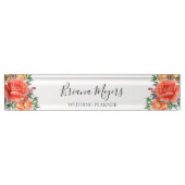 水彩トレンディーモダンフローラオレンジビジネス デスクネームプレート (正面)