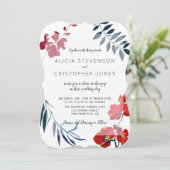 水彩トレンディーレッドとネイビーフローラ結婚ズ 招待状 (スタンド正面)