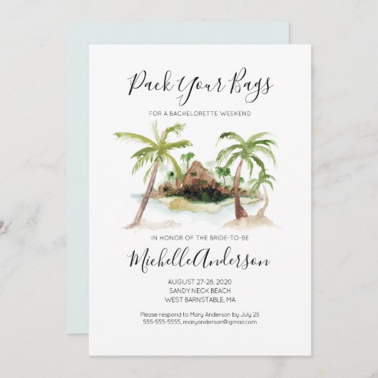 水彩トロピカルな独身最後の週末の招待状 招待状 (正面/裏面)