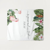 水彩トロピカルな鳥たち ピンクのカリグラフィー タペストリー (正面(横))