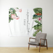 水彩トロピカルな鳥たち ピンクのカリグラフィー タペストリー (インサイチュ(横))