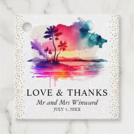 水彩トロピカルアイランドサンセット結婚ズ フェイバータグ