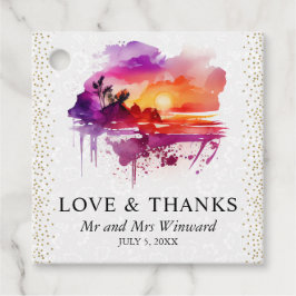 水彩トロピカルアイランドサンセット結婚ズ フェイバータグ