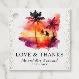 水彩トロピカルアイランドサンセット結婚ズ フェイバータグ