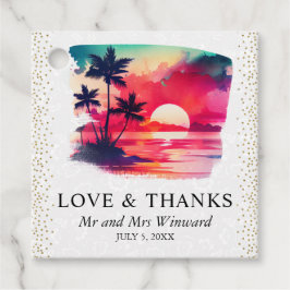 水彩トロピカルアイランドサンセット結婚ズ フェイバータグ