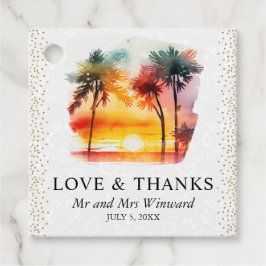 水彩トロピカルアイランドサンセット結婚ズ フェイバータグ