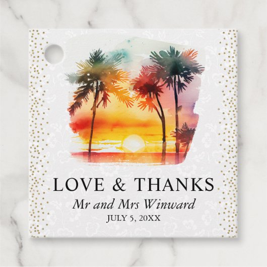 水彩トロピカルアイランドサンセット結婚ズ フェイバータグ (正面)