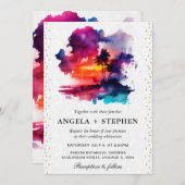 水彩トロピカルアイランドサンセット結婚ズ 招待状 (正面/裏面)