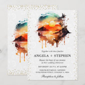 水彩トロピカルアイランドサンセット結婚ズ 招待状 (正面/裏面)