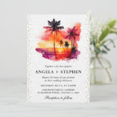 水彩トロピカルアイランドサンセット結婚ズ 招待状 (スタンド正面)