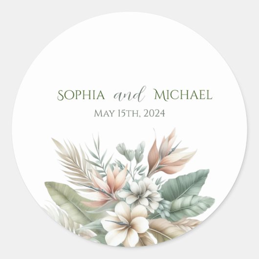 水彩トロピカルエレガンス – 結婚式用シール ラウンドシール (正面)
