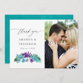 水彩トロピカルオーキッド幾何学ウェディング サンキューカード (正面/裏面)