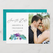 水彩トロピカルオーキッド幾何学ウェディング セーブザデート (正面/裏面)