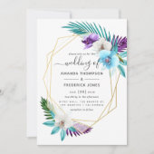 水彩トロピカルオーキッド幾何学ウェディング 招待状 (正面)